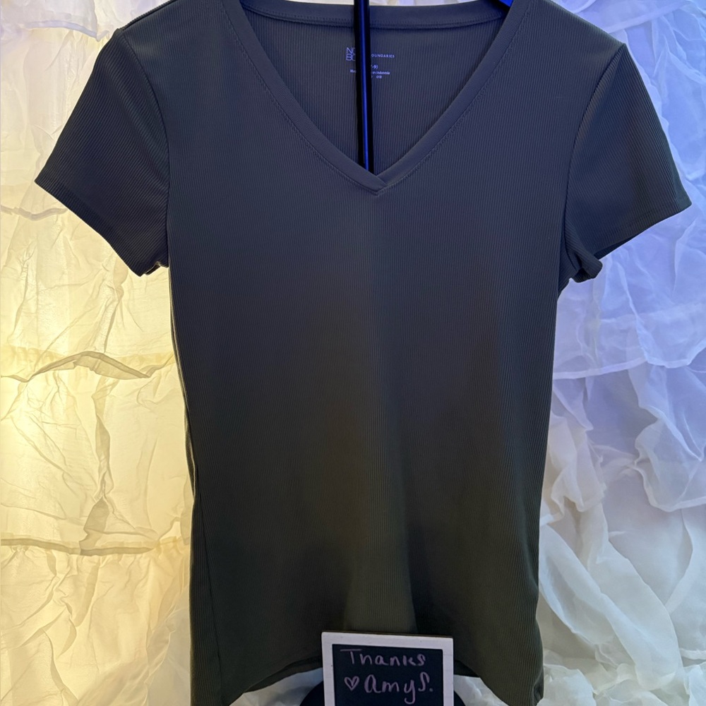 No Boundaries V-Neck Ribbed Top - Dark Green